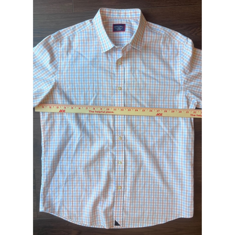 UNTUCKit Dezaley Mens Large Slim Fit Wrinkle Free Short Sleeve Gingham Shirt Ora - Picture 6 of 7